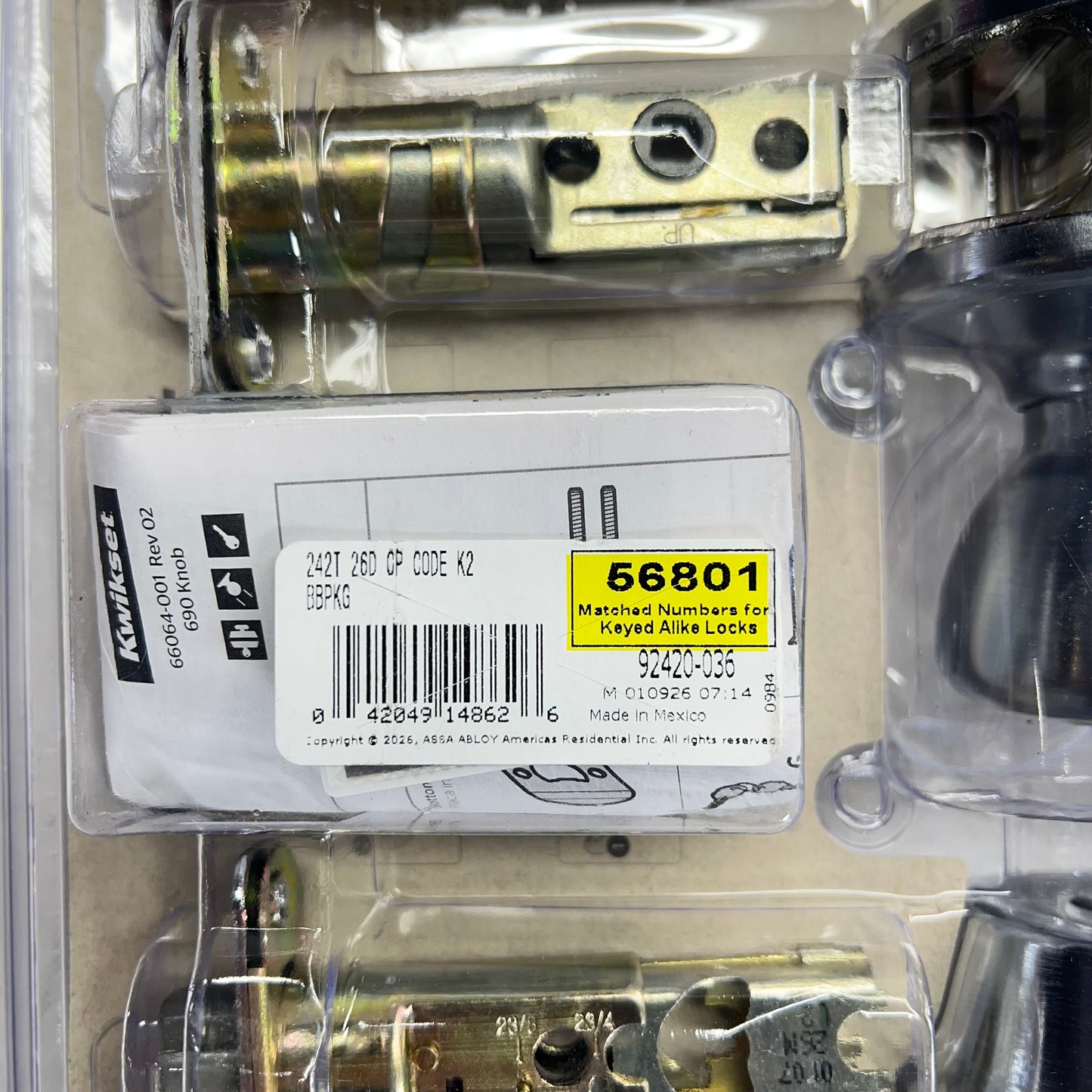 KWIKSET Tylo 400 Knobs & 660 Single Cylinder Deadbolts Satin Chrome 92420-036