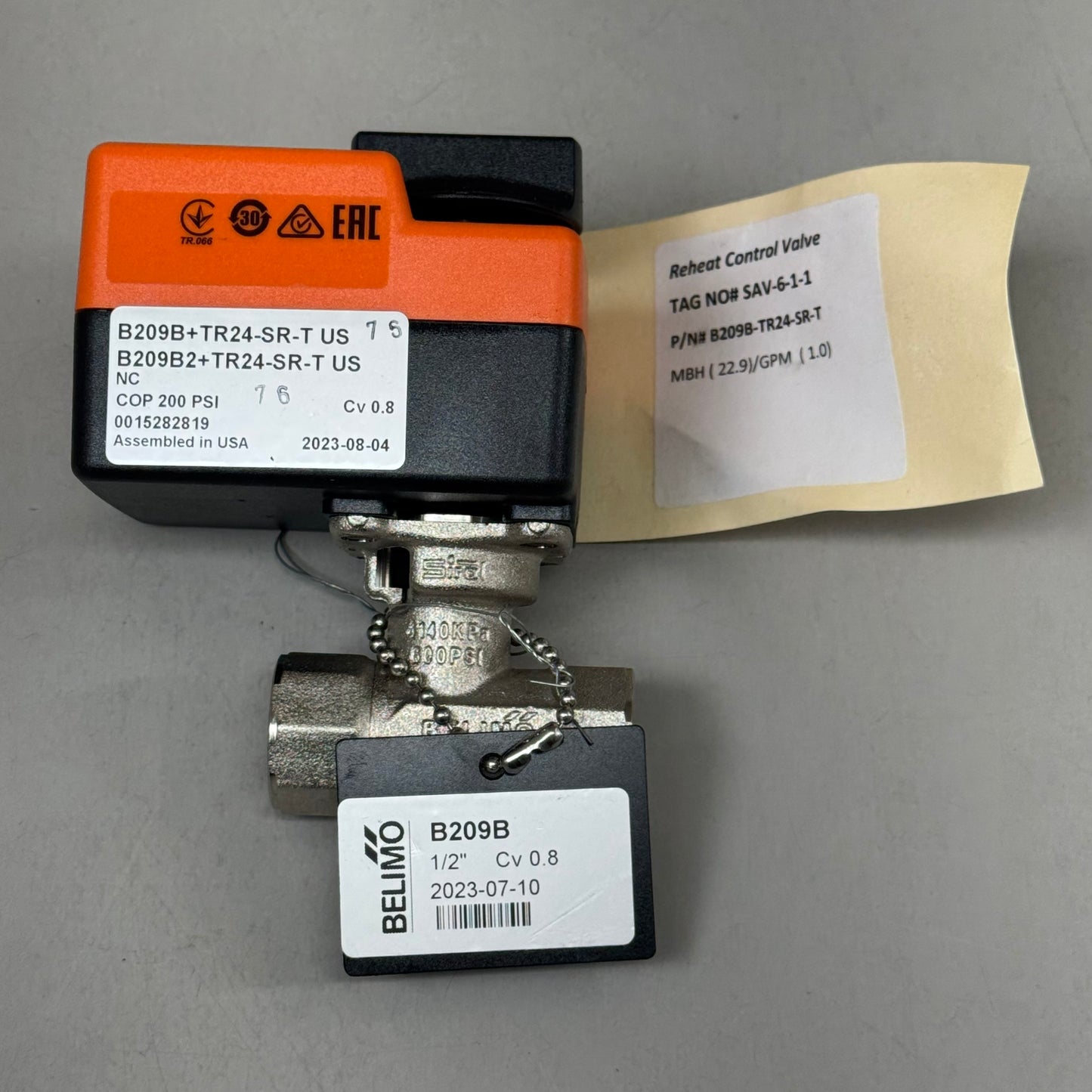 BELIMO Reheat Control Valve 2-Way 1/2"24VAC Cv0.8 2-10VDC 4-20mA B209B-TR24-SR-T