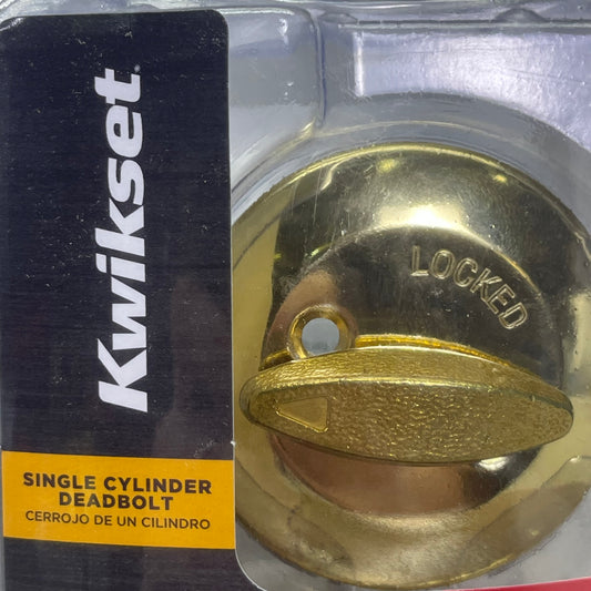 KWIKSET SmartKey Security Polished Brass Single Cylinder Deadbolt 96600-747