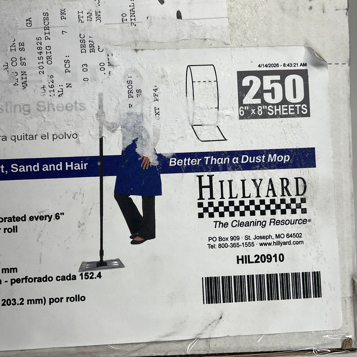 HILLYARD Disposable Dusting Sheets Single Ply 250 Sheets 6"x8" White HIL20910