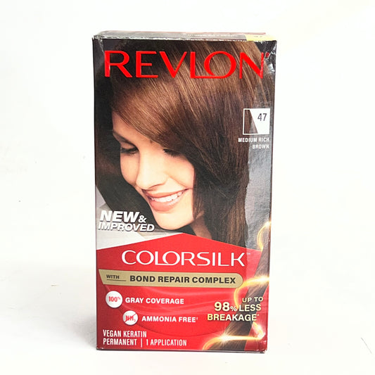 REVLON Colorsilk Beautiful Color 47 Medium Rich Brown Permanent Hair Color, 1 Application