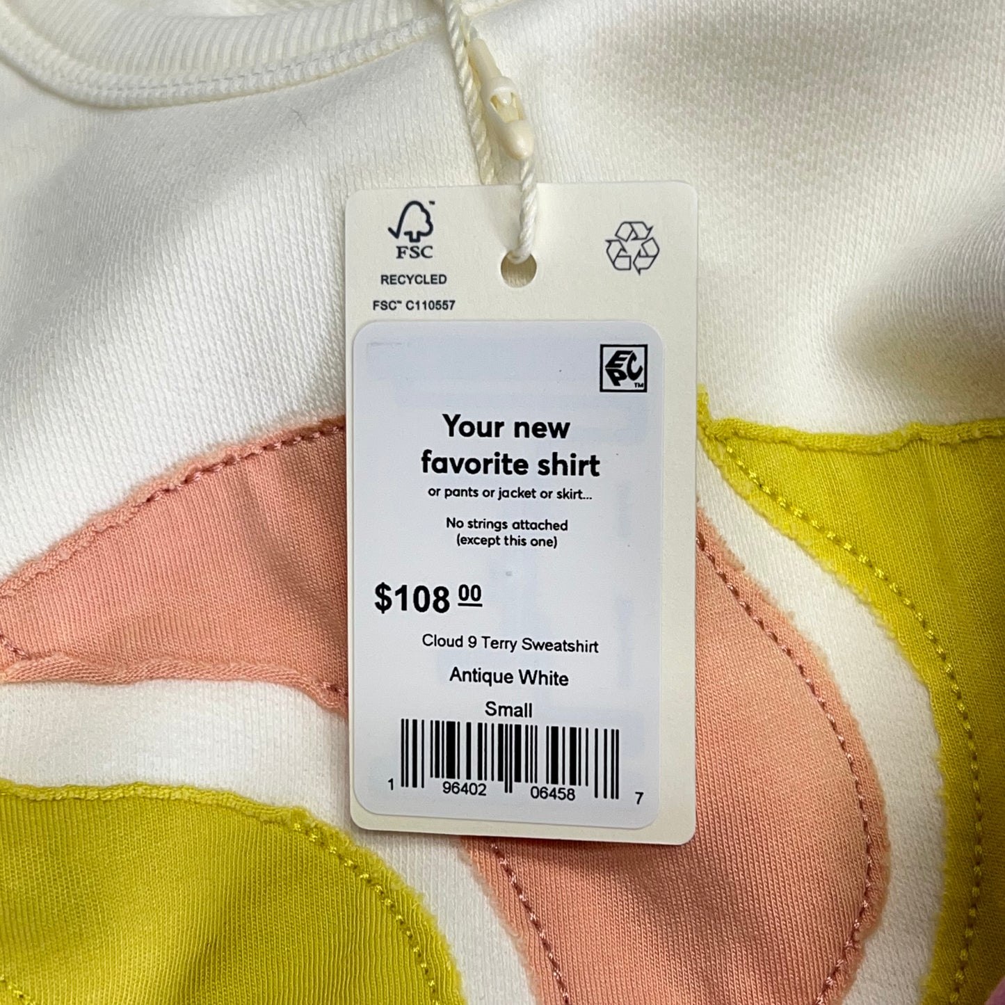 CLOUD 9 Terry Sweatshirt California Inspired Women's Sz S Antique White