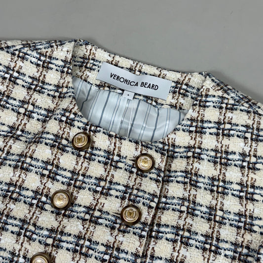 VERONICA BEARD Bentley Tweed Jacket Sz-6 Ivory/Camel 2406TW6810474