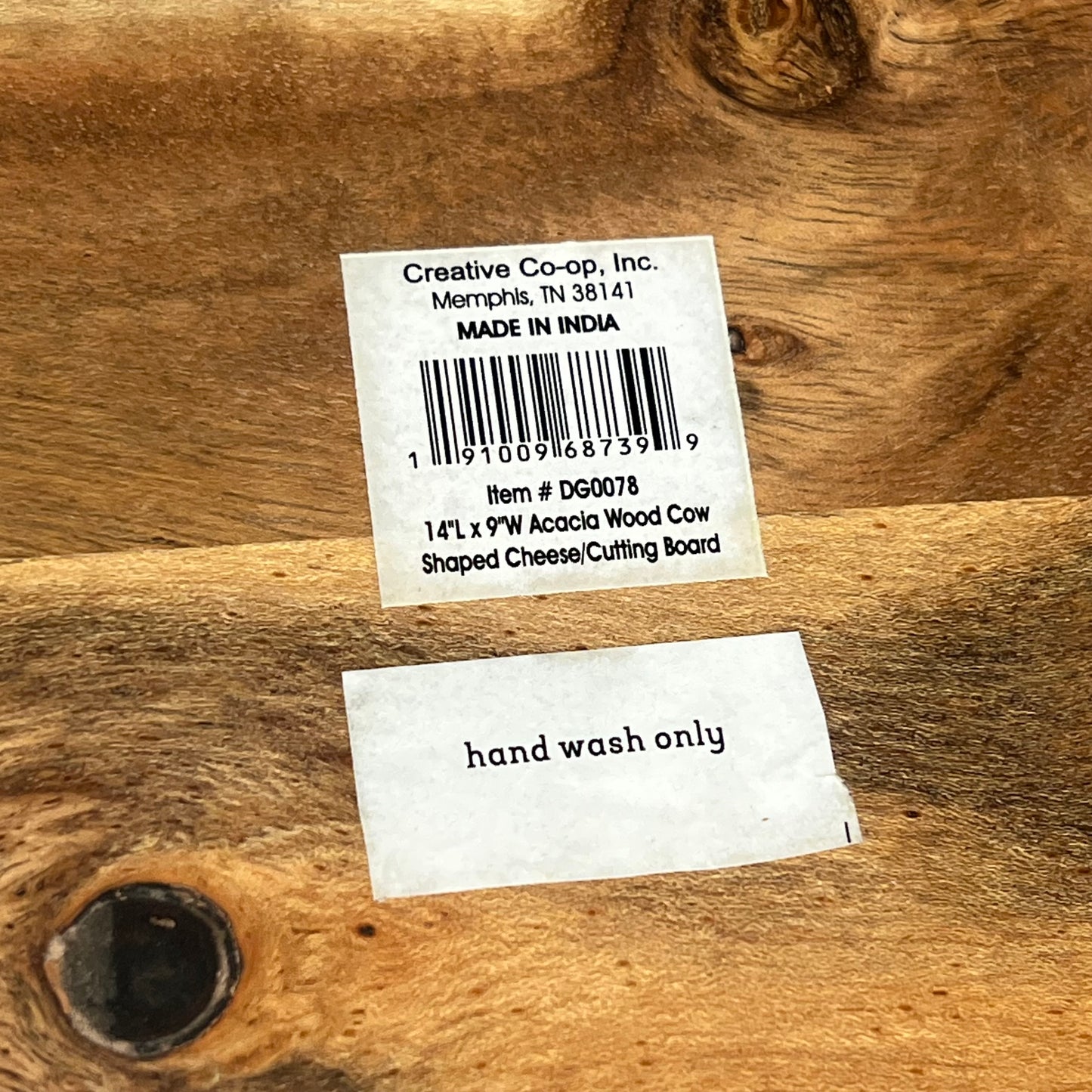 CREATIVE CO OP Acacia Wood Cow Shaped Cheese/cutting Board Natural DG0078