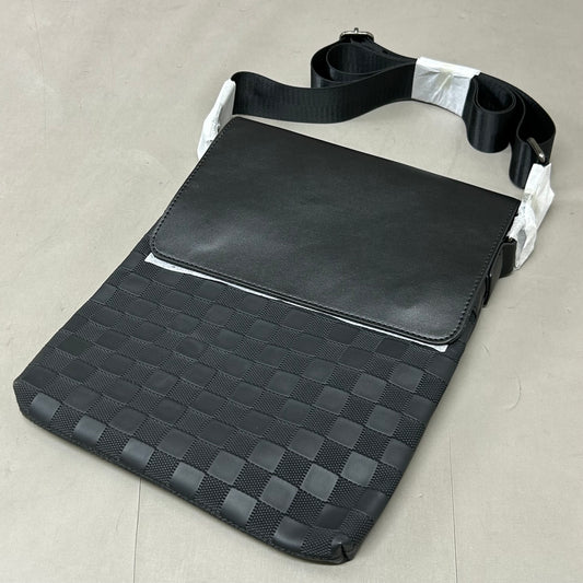 FUMATORE Basket Weave Faux Leather Shoulder Strap Purse 11"x9" Black STRLTXTG-SQB-ST