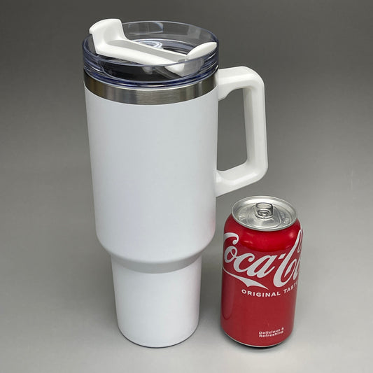 Z@ TUMBLER Insulated Stainless Steel Travel Mug w/ Lid Handle Straw 40 oz White