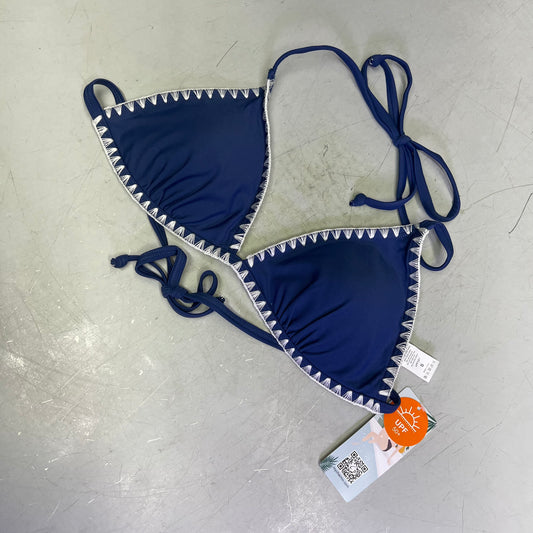 CHARMO Triangle Top Tie Bottoms Contrast Lace Bikini Women's Sz S Blue/White