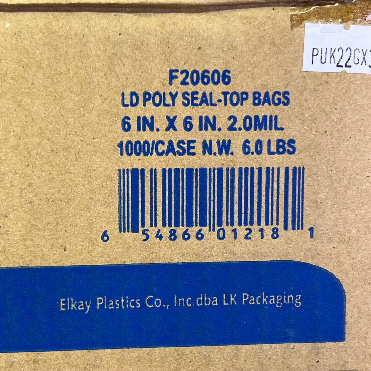 ELKAY PLASTICS (1000) LD Poly Seal-Top Bags 2.0mil 6in. x 6in F20606
