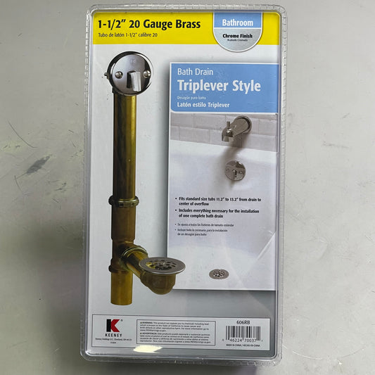 KEENEY 20 Gauge Bath Drain 606RB 1-1/2" Brass W/ Polished Chrome 28630