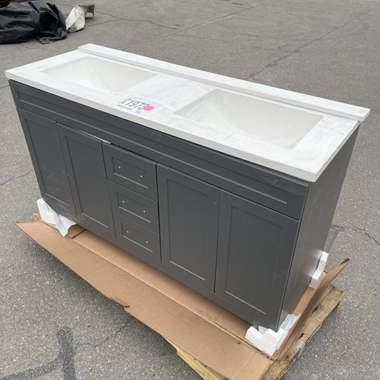 ZA@ Pallet of HOME DEPOT Thornbriar Double Sink Bath Vanity 61” TB60P2V17-CT (AS-IS)
