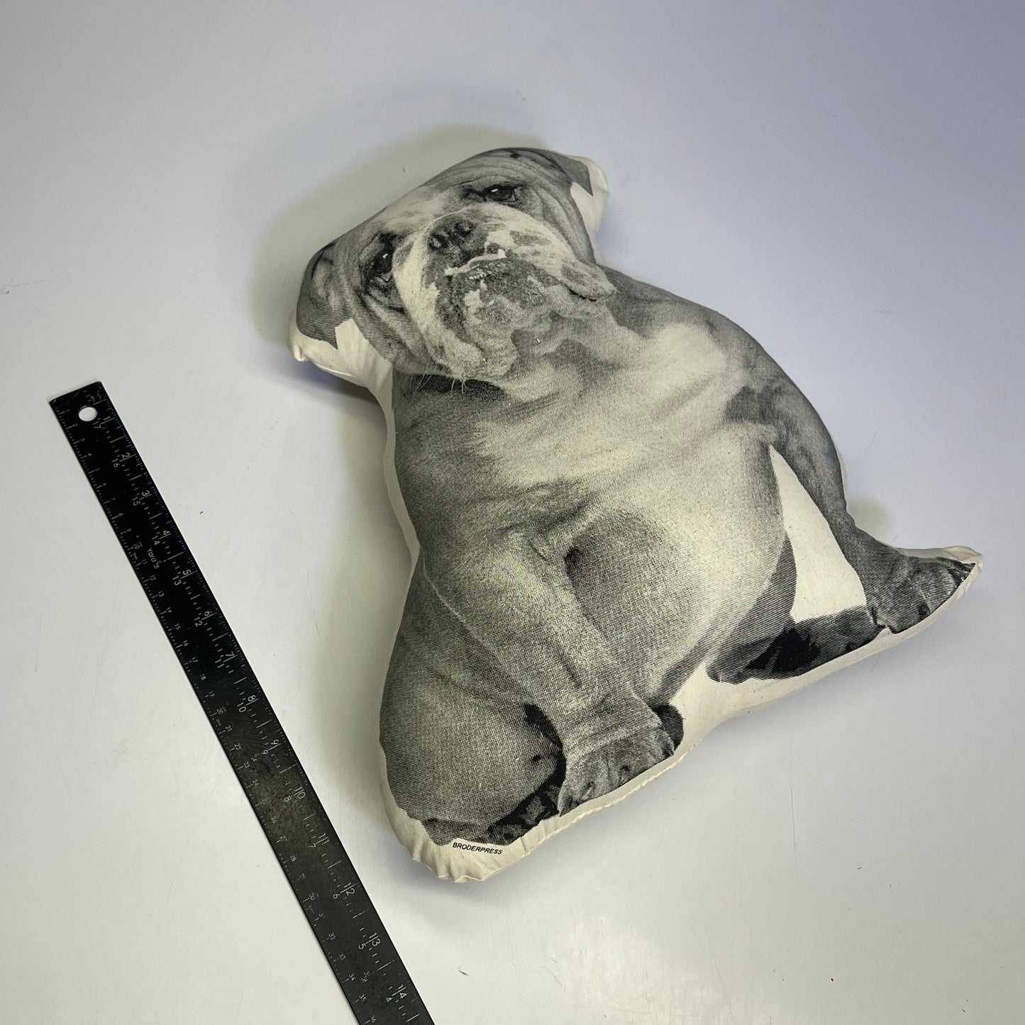 BRODERPRESS Hand Silkscreened Contoured Bulldog Pillow 13"x11" Black & White