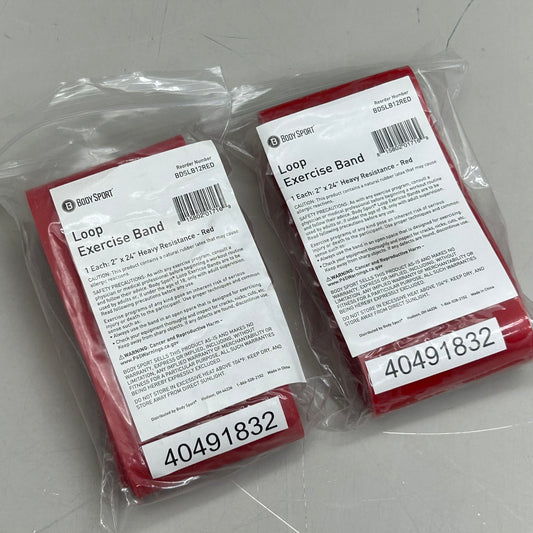 BODY SPORTS (2 Pack) Loop Exercise Band Heavy Resistance Red 2"x24"