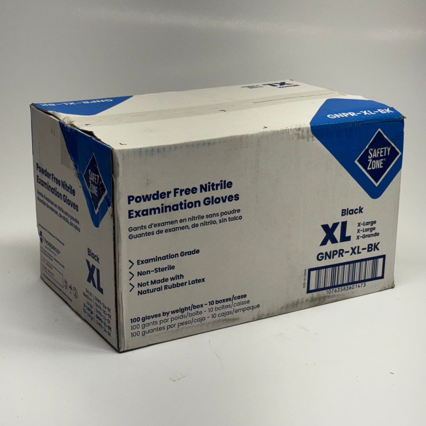 SAFETY ZONE (1000 Gloves) Powder Free Nitrile Examination Gloves Sz XL, Black GNPR-XL-BK