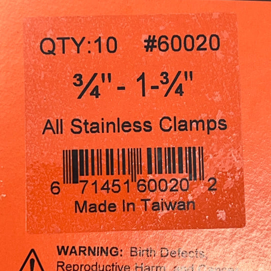 PASCO (10 PACK) All 201 Stainless Steel Clamps 3/4" - 1-3/4" Fits 1-1/4 in ID Hose 60020