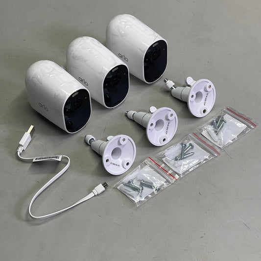 ARLO (3 PACK) Essential Wire-Free Spotlight Security Cameras 130° FOV White VMC2330W-100NAS (Pre-Owned)