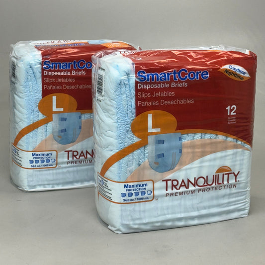 SMARTCORE (4 PK!) of 12 Tranquility Premium Protection Adult Diapers Latex Free Size L