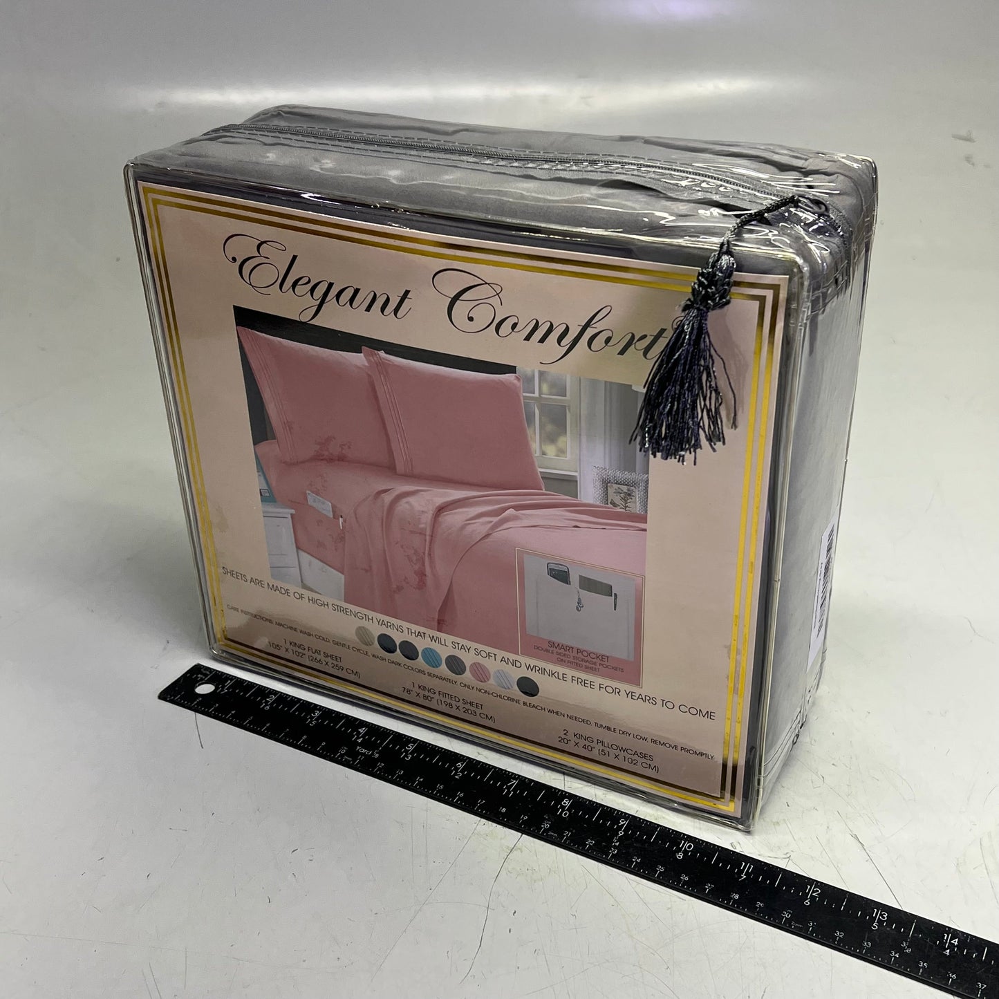 ZA@ ELEGANT COMFORT (6 PIECE SET) 1500 Thread Count Bed Sheets Box Stitching Design King Gray E