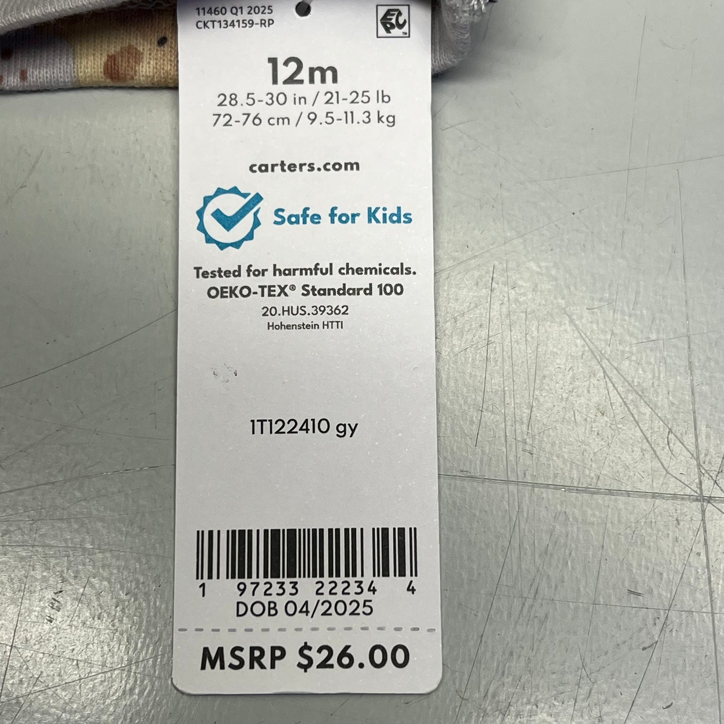 CARTERS (SET OF 3) 100% Cotton Milk & Cookies Set Baby's Sz 12M Grey 1T122410