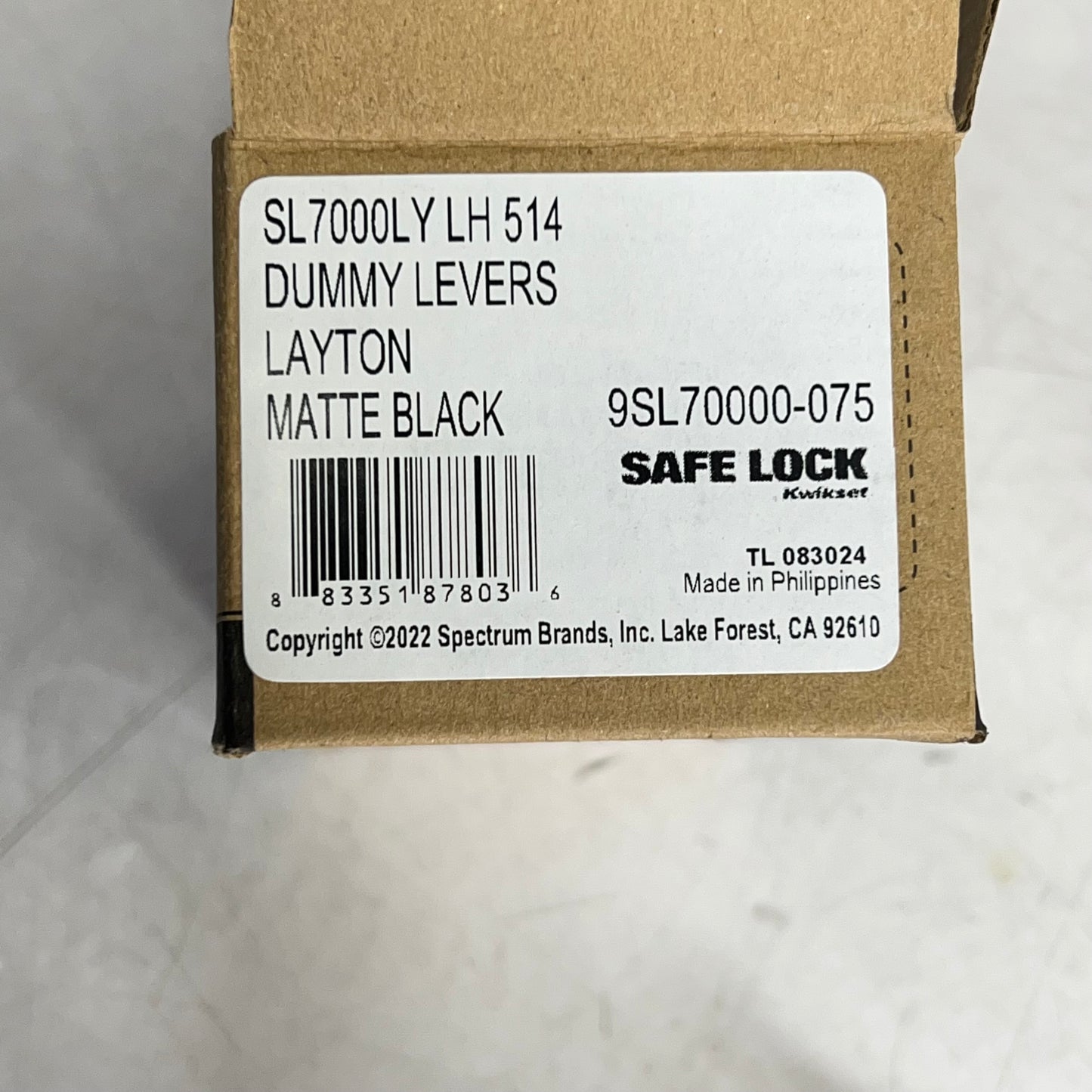 ZA@ KWIKSET Safe Lock Layton Levers Dummy Lh Interior Doors Matte Black SL7000-LY-LH-514