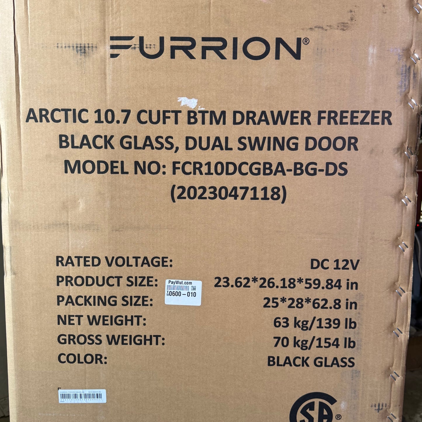 ZA@ Pallet of FURRION Arctic 10.7 CUFT BTM Drawer Freezer Black Glass, Dual Swing Door FCR10DCGBA-BG-DS (AS-IS, Damaged)