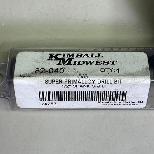 KIMBALL MIDWEST Super Primalloy Reduced Shank S&D Drill Bit 5/8"Dia x 6"L 82040
