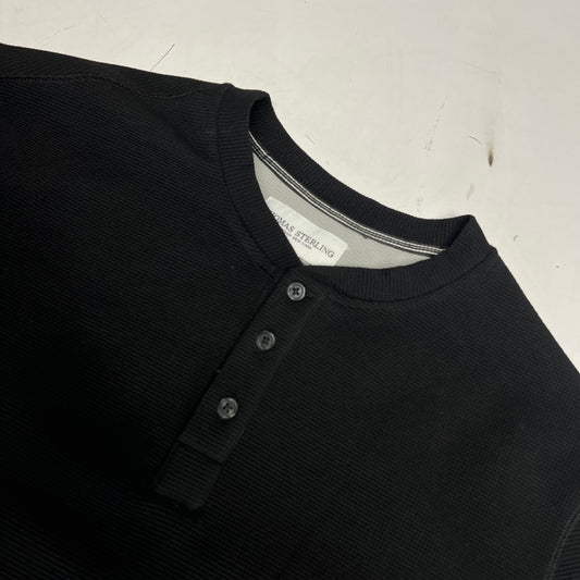 THOMAS STERLING Half Button Soft Waffle Knit Long Sleeve Men's Sz S Black