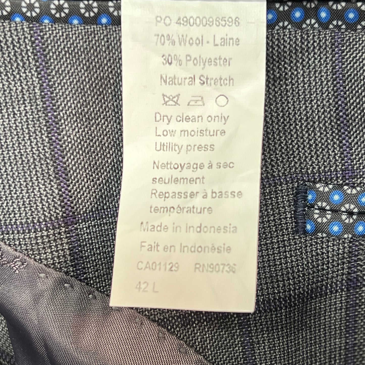 RALPH LAUREN 70% Wool Hand Tailored Suit Set Men's Sz 42 L Grey Purple Plaid (Pre-Owned)