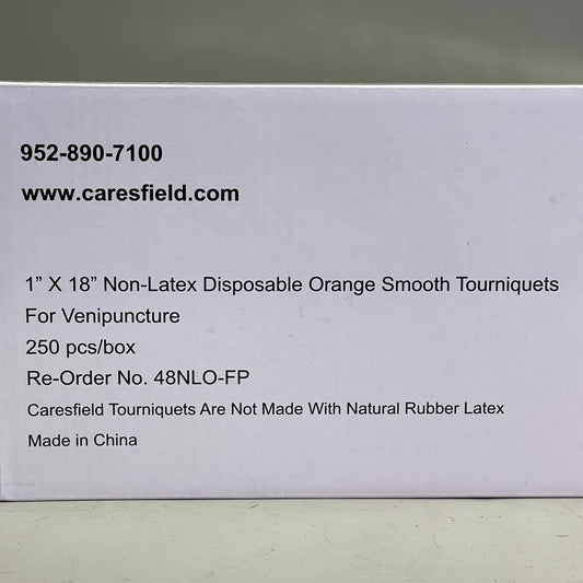 CARESFIELD Smooth Tourniquets, Disposable 1" x 18", 250 pcs/box Orange 48NLO-FP