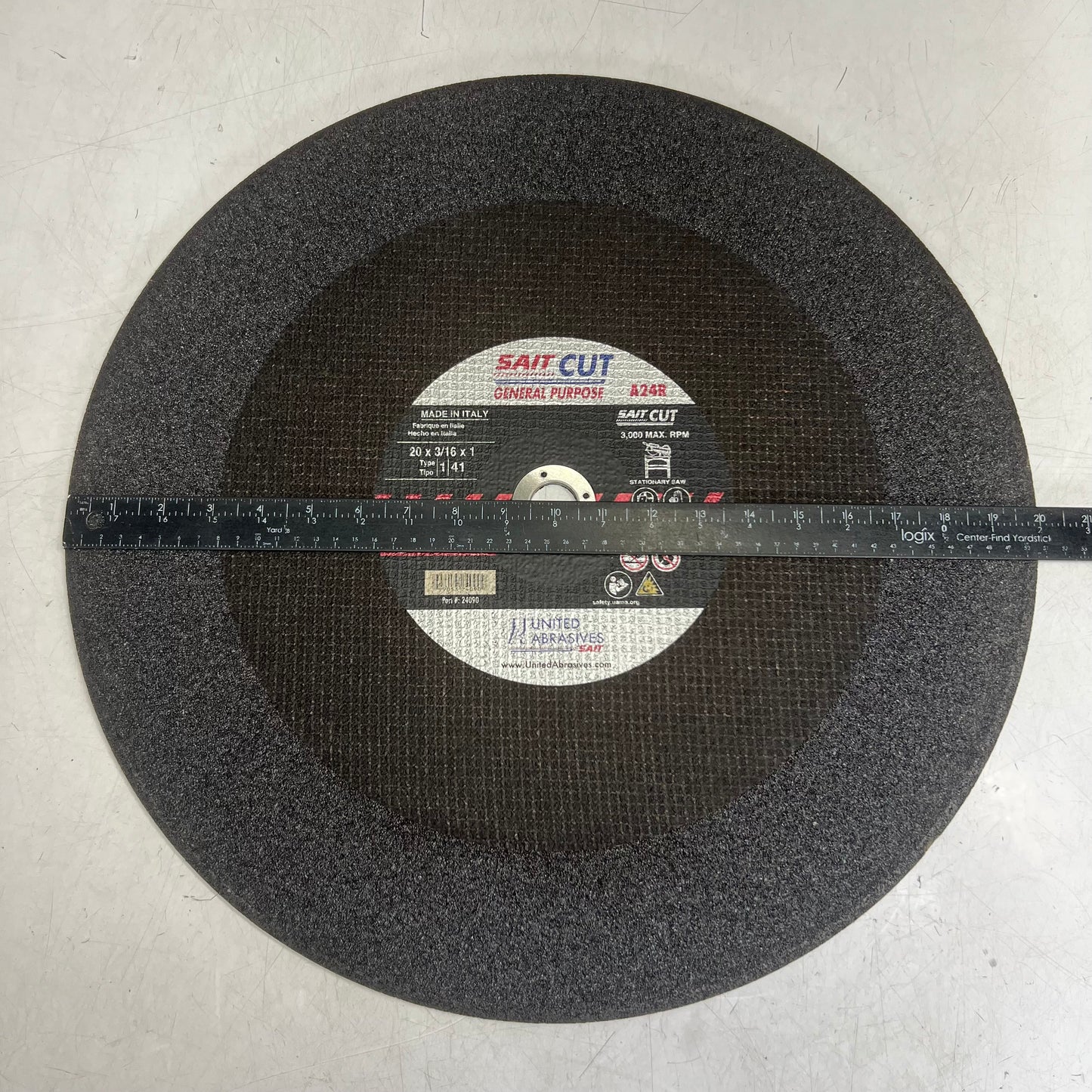 SAIT Type 1 Burr Free Stationary Saw Cut-off Wheel 20" x 3/16" x 1" Black 24090