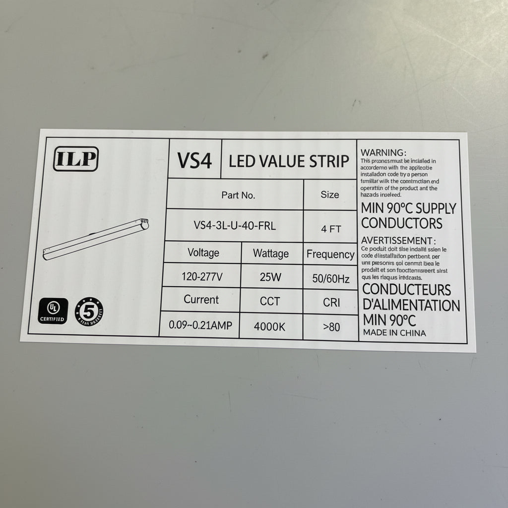 ILP LIGHTING Linear Strip Light 4' 25W 4000K Frosted Acrylic White VS43LU40FRL
