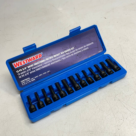 WESTWARD (13 PIECE SET) Impact Socket Bit Set Sae/metric 3/8" Drive Sz 4PRG1A