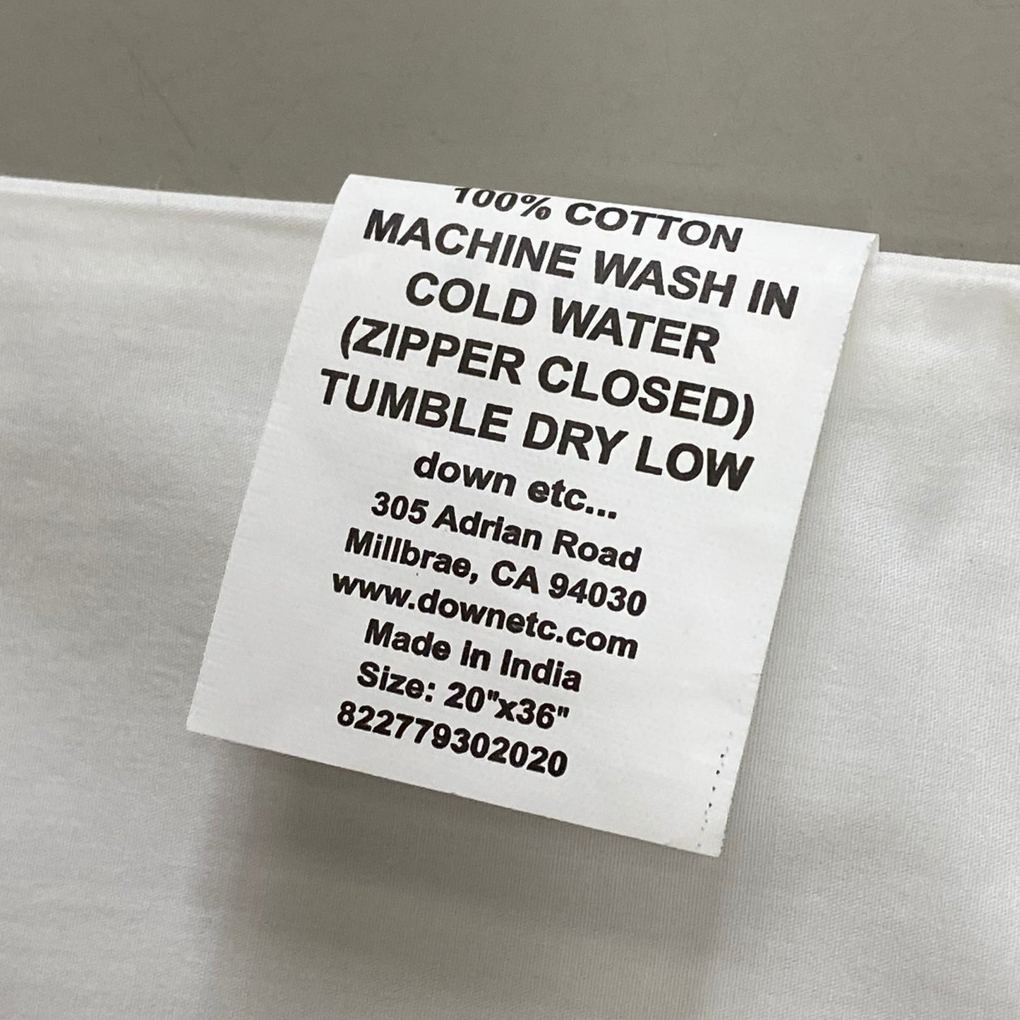 OWN ETC Zipper Closer Pillow Protector 20" W X 36" L White