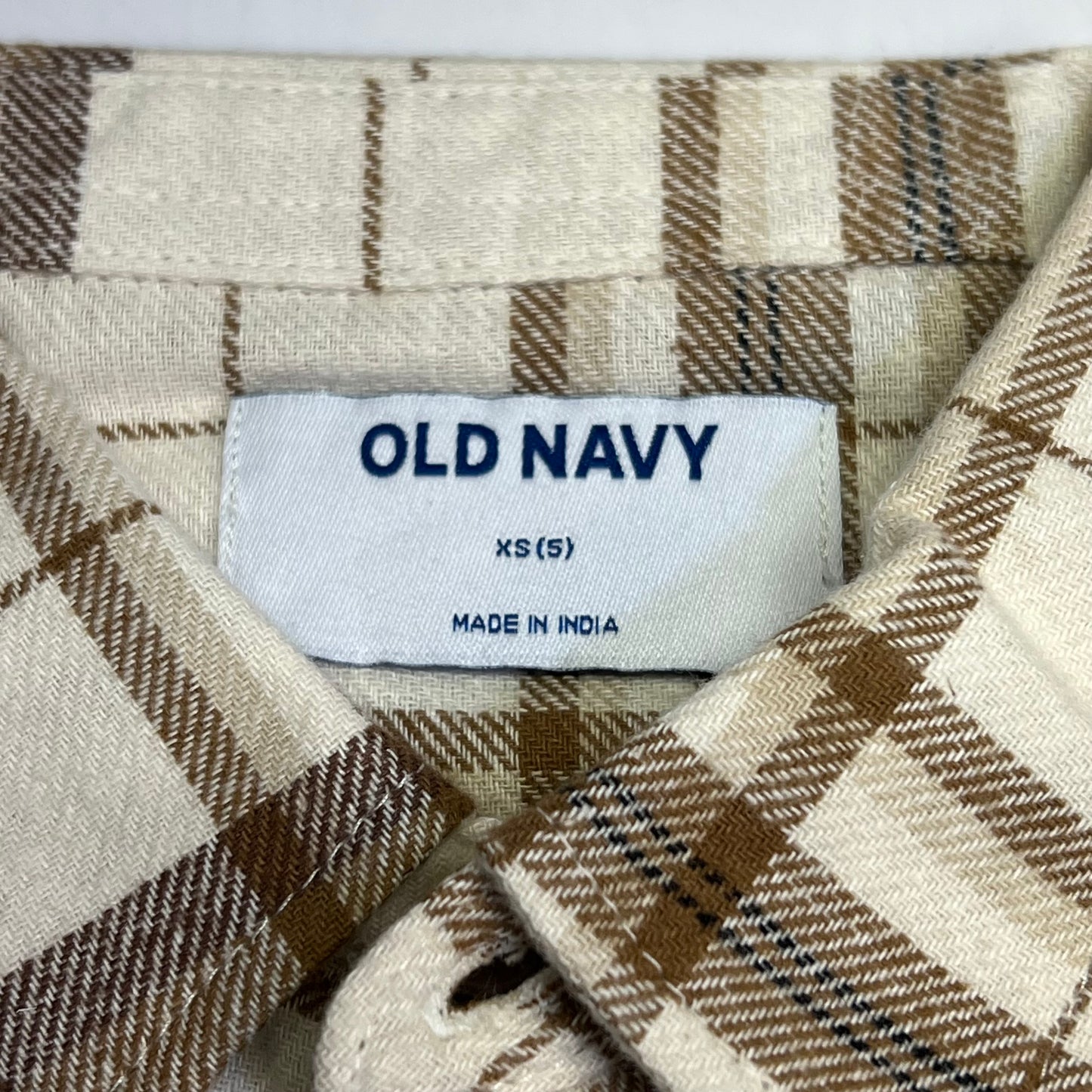 OLD NAVY Long-Sleeve Pocket Plaid Flannel Shirt Boy's Sz XS White/Burnt Orange