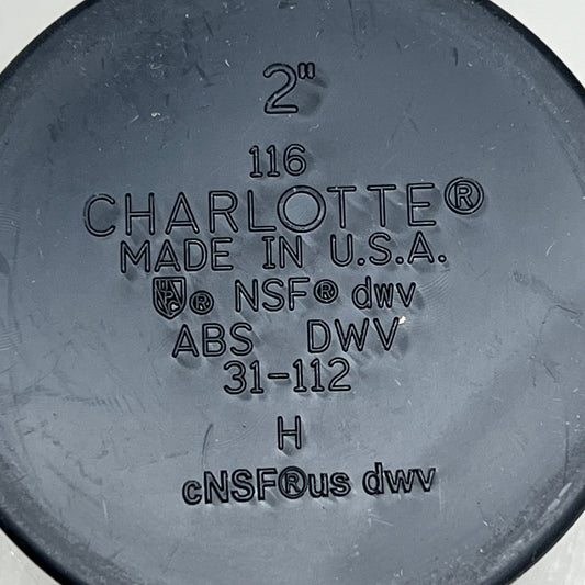CHARLOTTE ABS PVC Cap Socket Drain, Waste & Vent Purpose Only 2" Black 02978