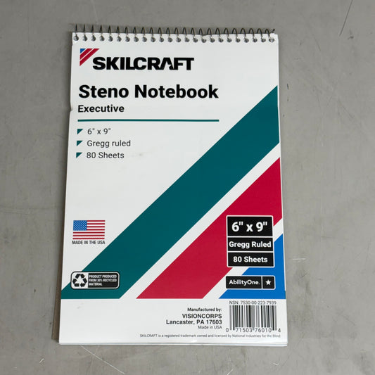 SKILLCRAFT (12 PACK, 80 Sheets Each) Steno Notebook Excutive Gregg Ruled 6" x 9" 7530