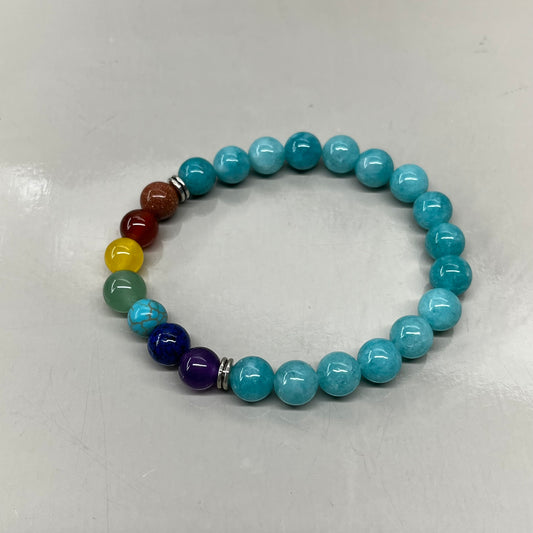 BEST WHOLESALE 12-PACK! Beaded Turquoise/Rainbow Crystal Bracelets 3" New