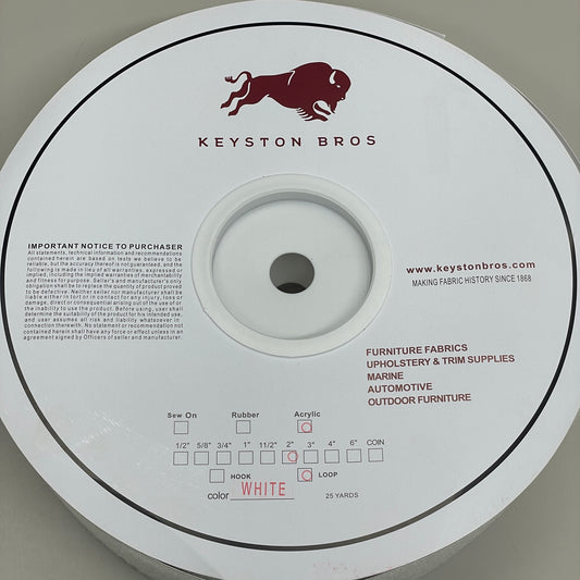 KEYSTON BROS 2" Pressure Sensitive Acrylic Based Adhesive Loop 25 yds White KY2LWHT