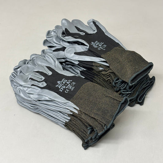 SHOWA (2 Dozen) Atlas 370 Black Protective Work Gloves Size Large 370BL-08