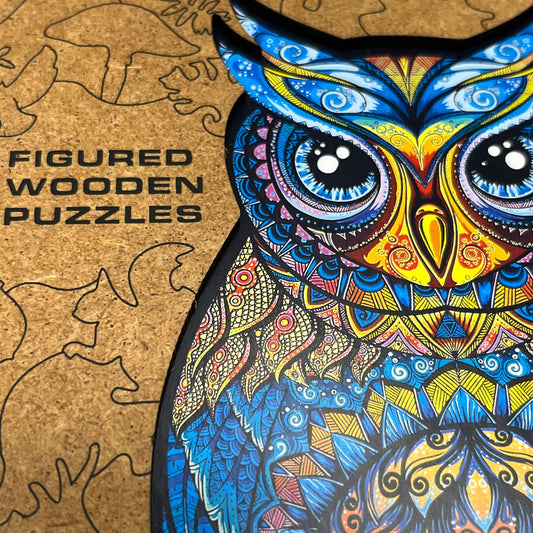 UNIDRAGON Charming Owl Complete Wooden Jigsaw Puzzle Medium 187 Pieces (New)