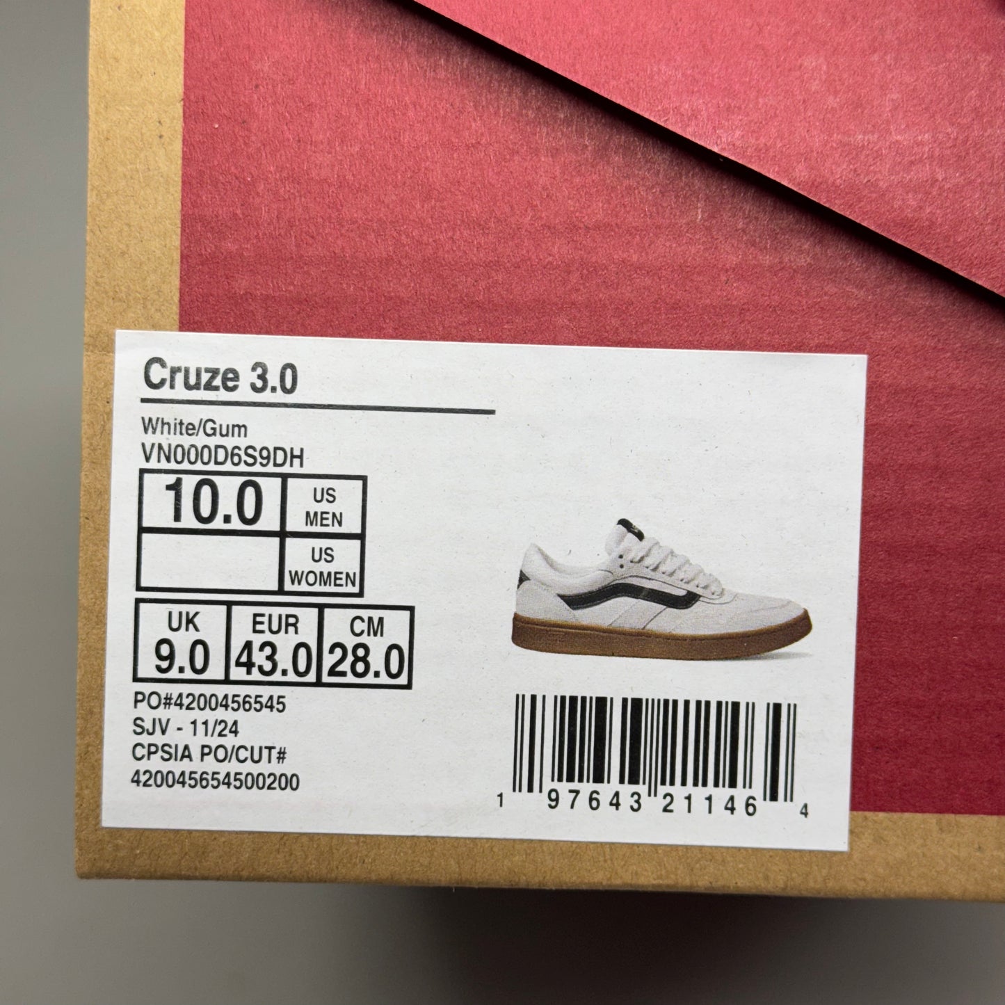 VANS Cruze 3.0 Sneakers Sz Men's 10.0 White/Gum VN000D6S9DH