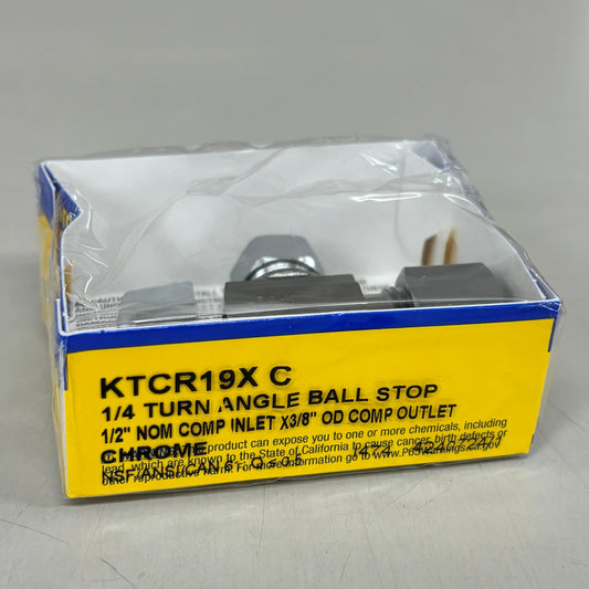 BRASSCRAFT 1/4 Turn Angle Ball Stop 1/2" NOM COMP In X 3/8" OD COMP Out KTCR19XC