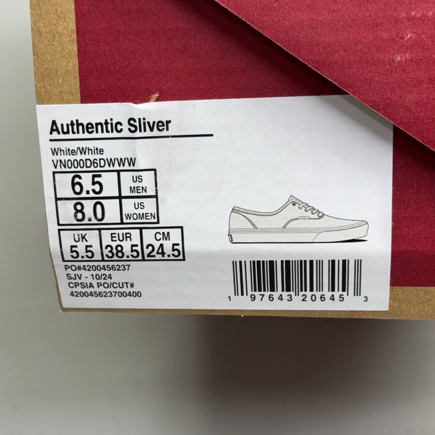 VANS Authentic Sliver Sneakers Shoes Women's Sz 8 White/White VN000D6DWWW