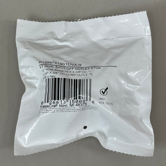 BRASS CRAFT KT Dual Shut-Off Outlet Stop 1/2" NOM 3/8" OD KTBRPX1901DVXR