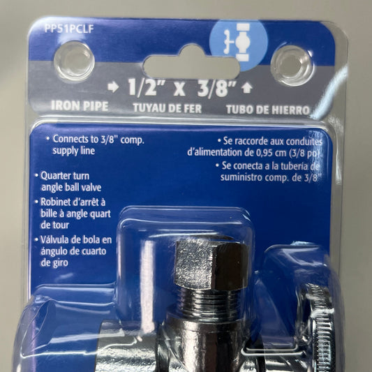 PLUMB PAK 6-PACK! Quarter Turn Angle Ball Valve 1/2" 3/8" Silver PP51PCLF