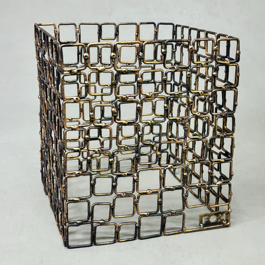 FOH Coppered Link Hand-Painted Fused Iron Square Riser 3 Piece Set BRI002GOI20