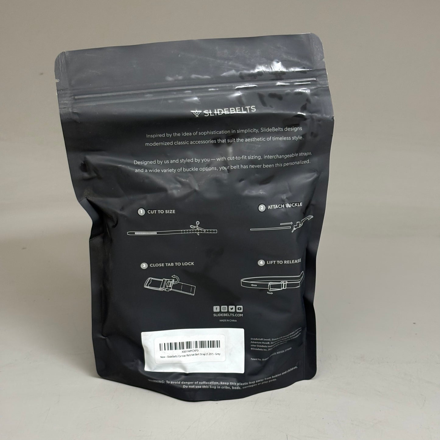 SLIDEBELTS Grey Canvas Belt Strap (Without Buckle)