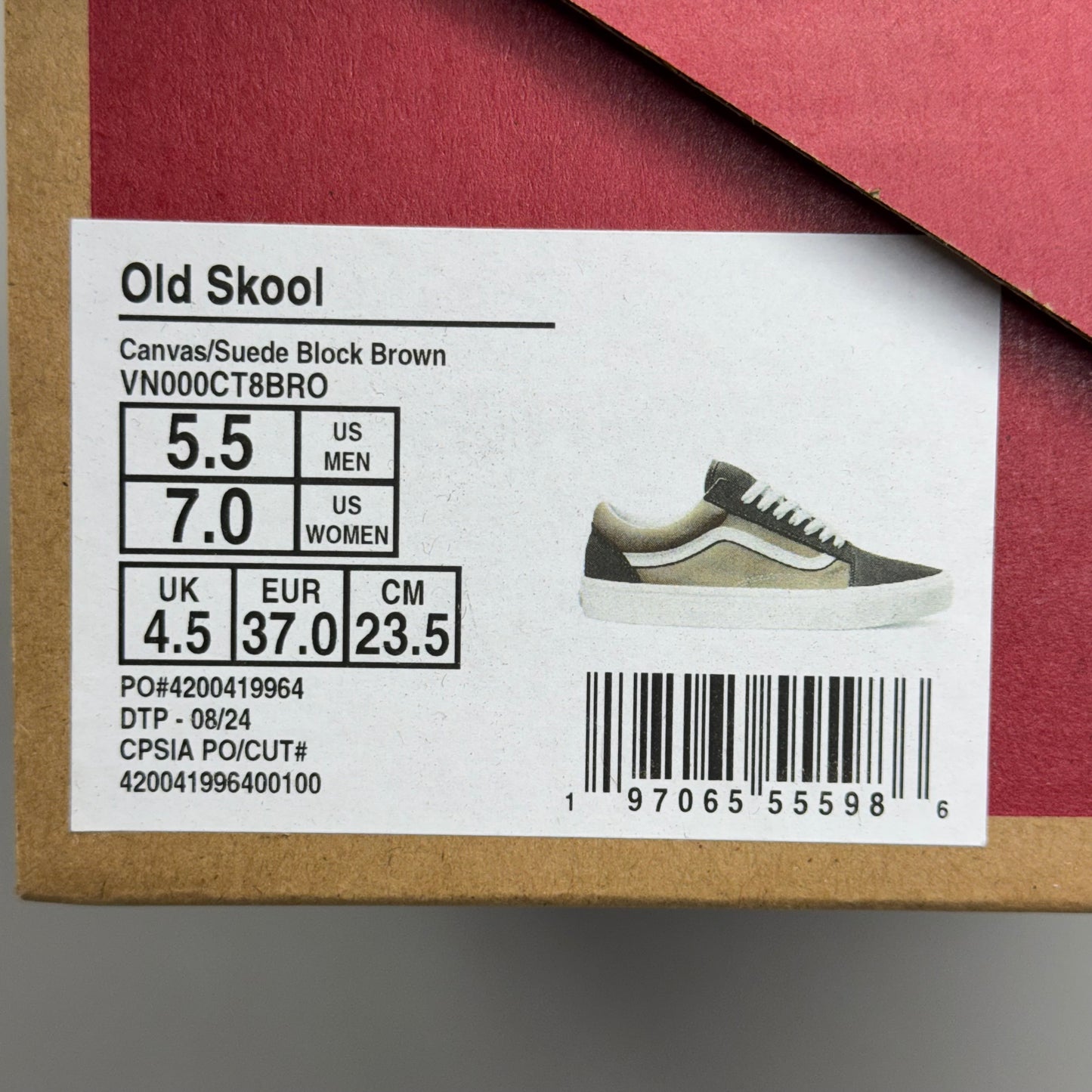 VANS Old Skool Shoe Sz Women's 7.0 Canvas/Suede Block Brown VN000CT8BRO