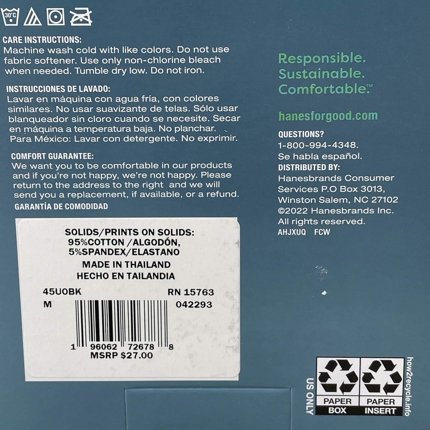 HANES 3 PACK!! Originals Women's Breathable Cotton Bikini Underwear Sz 6/M Blue/Buff/Pink 45UOBK