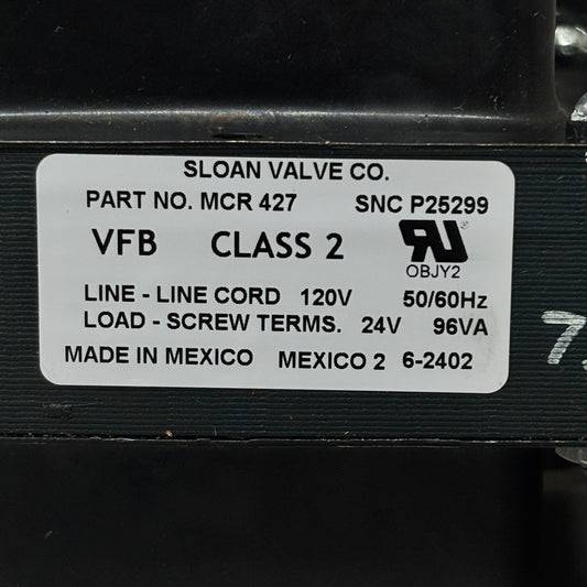 SLOAN Transformer Plug-In 24 V/96 VA 3-Conductor X 16 GA Foot Mounting MCR-427