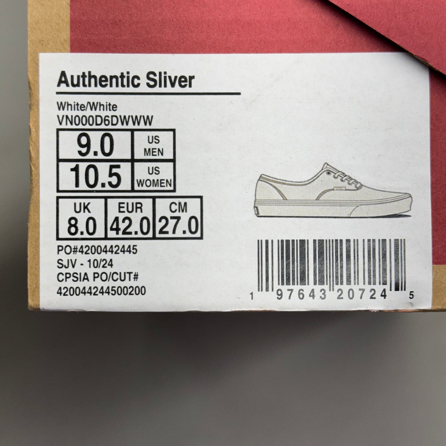 VANS Authentic Sliver Sneakers Shoes Mens's Sz 9 White/White VN000D6DWWW